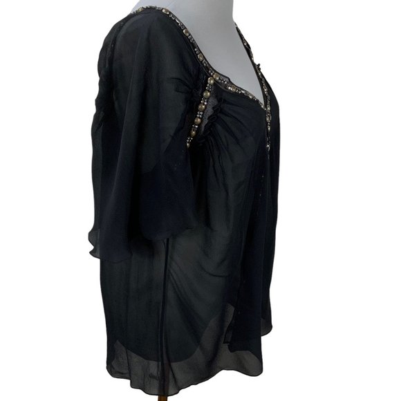 New Roberto Cavalli Black Beaded Silk Chiffon Cocktail Top Evening IT38 Tunic - Picture 3 of 12